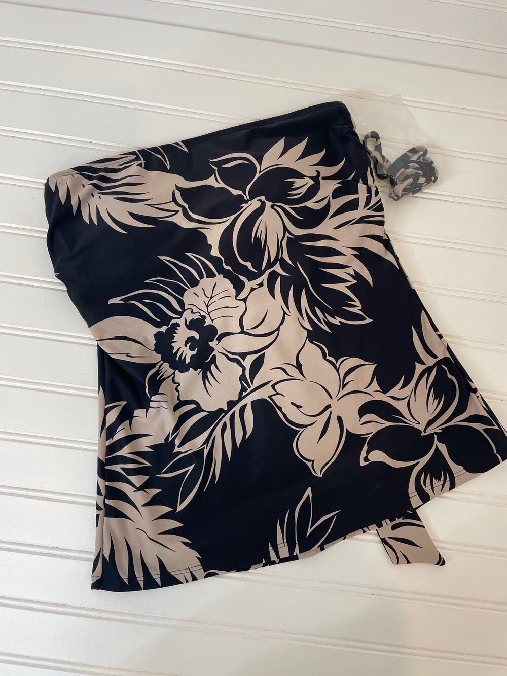 NWT Beach House Tankini Black & Tan Floral Tie Back Strapless Size S